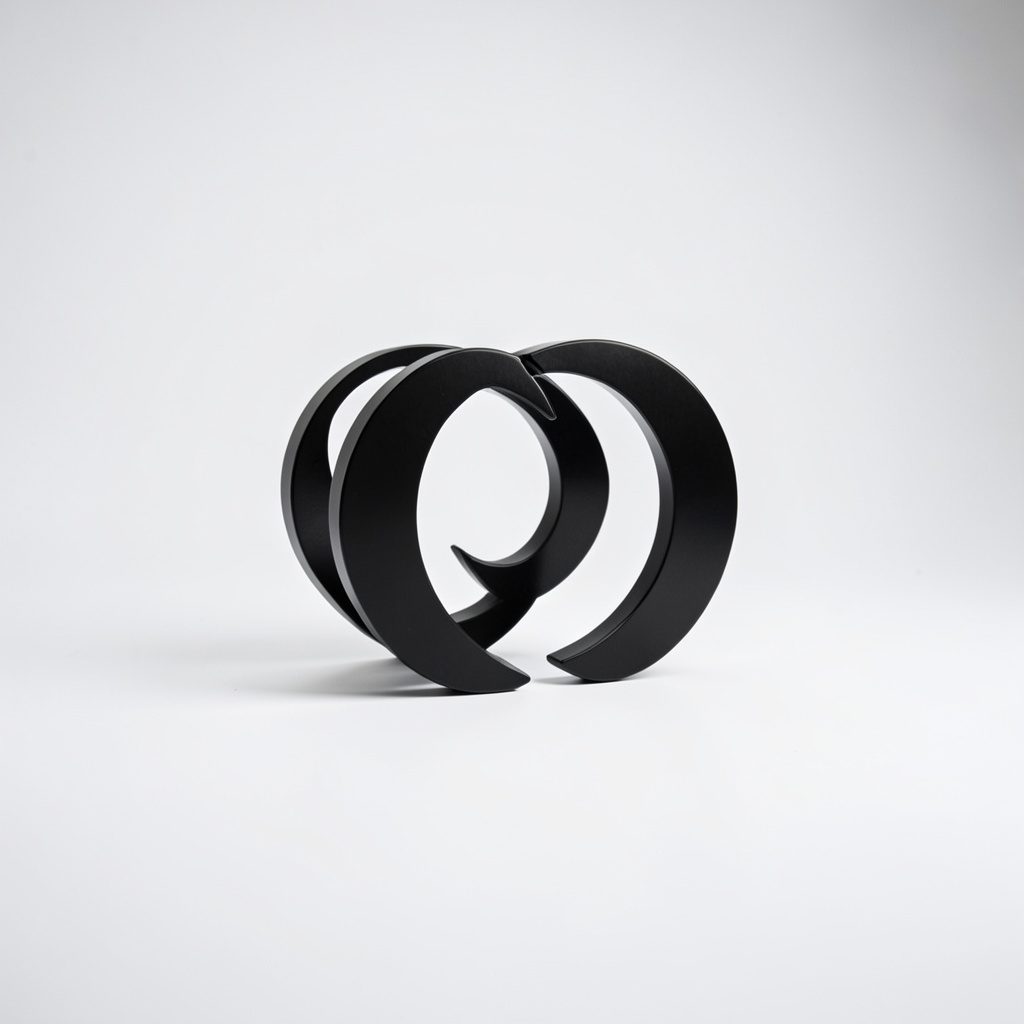 Square monochrome logo mark for PAM 2003, deep black background with a single white geometric monogram, minimal and editorial